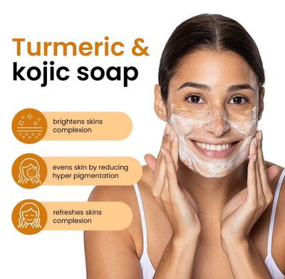 3pcs $10.00 - 100g Turmeric &amp; Kojic Acid Brightening Soap Body Care Body Wash Lemon Soap Handmade Cold Soap
