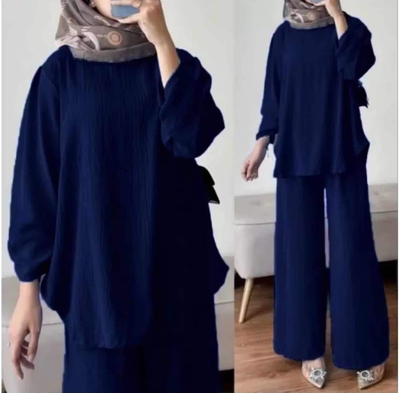 PROMO $10.00 BAJU NEW ONE SET WOMEN&#39;S SUIT CRINKLE AIRFLOW IRONLESS 004