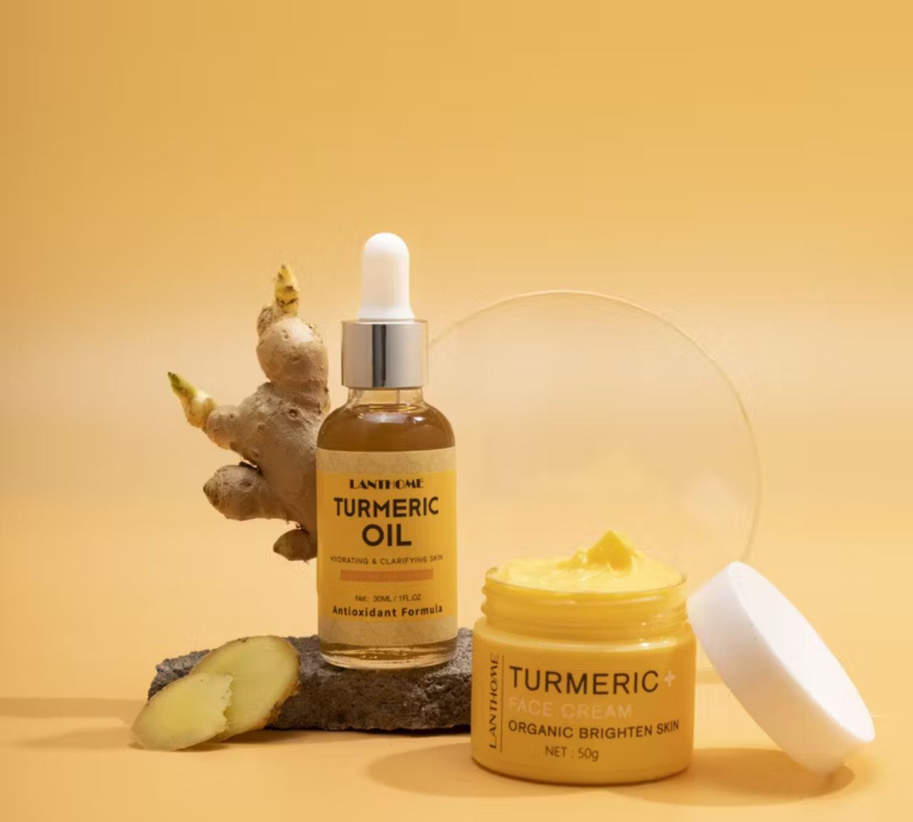 1set $10.00 [LANTHOME Turmeric Skin Care 2Piece Set] Anti-Acne Whitening Moisturizing✨Deep Cleansing Shrink Pores Natural Turmeric