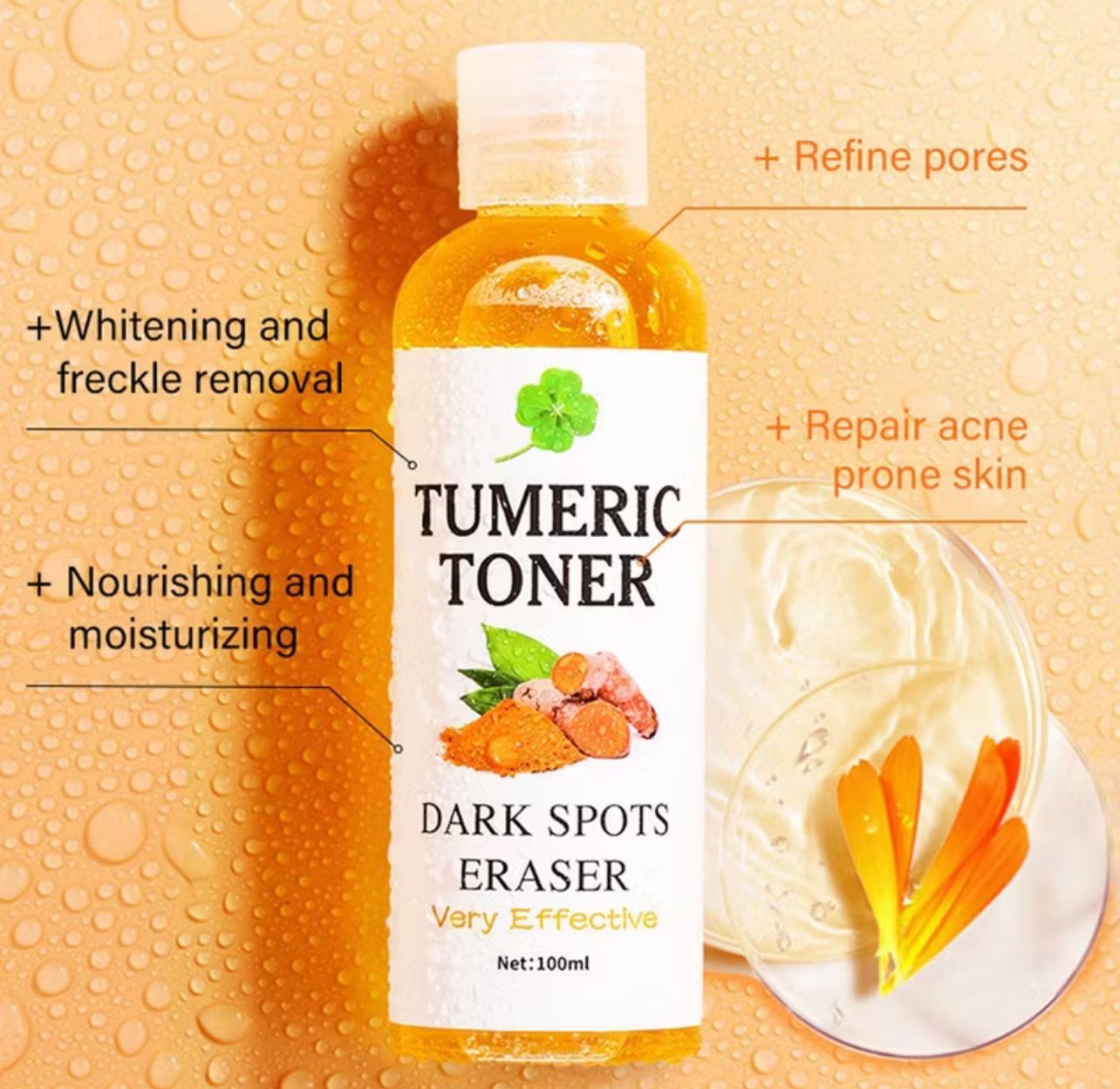 2bottle $15.00 - 100ml Tumeric Dark Spots Toner Spots Eraser Corrector Turmeric Fade Blemishes Dark Spot Remover T4R0