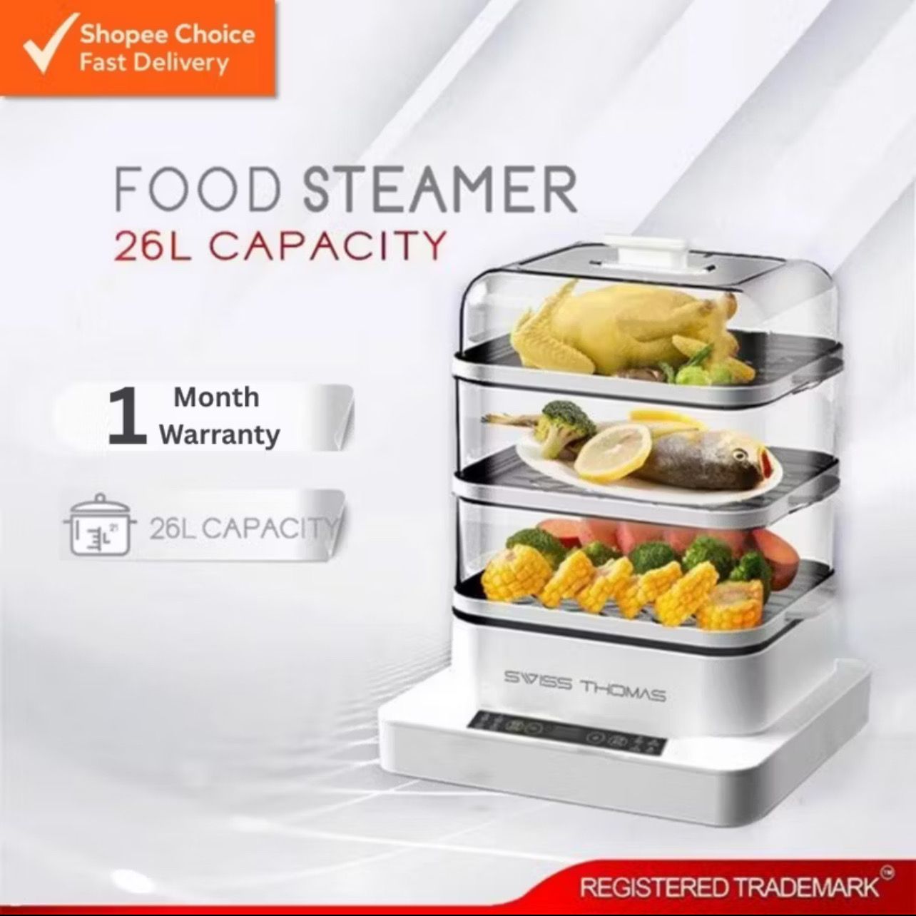 ￼PROMO $24.00 - Swiss Thomas 3 Tier Multi-Function Electric Steamer with Transparent Cover 26L