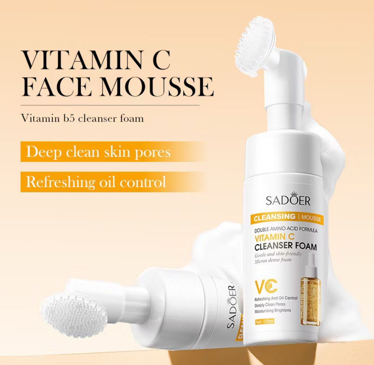 2 bottle $10.00 ￼ROREC SADOER Vitamin C Mousse Face Wash Amino Acid Deep Clean Pores Moisturizing Foam Cleanser 120ml