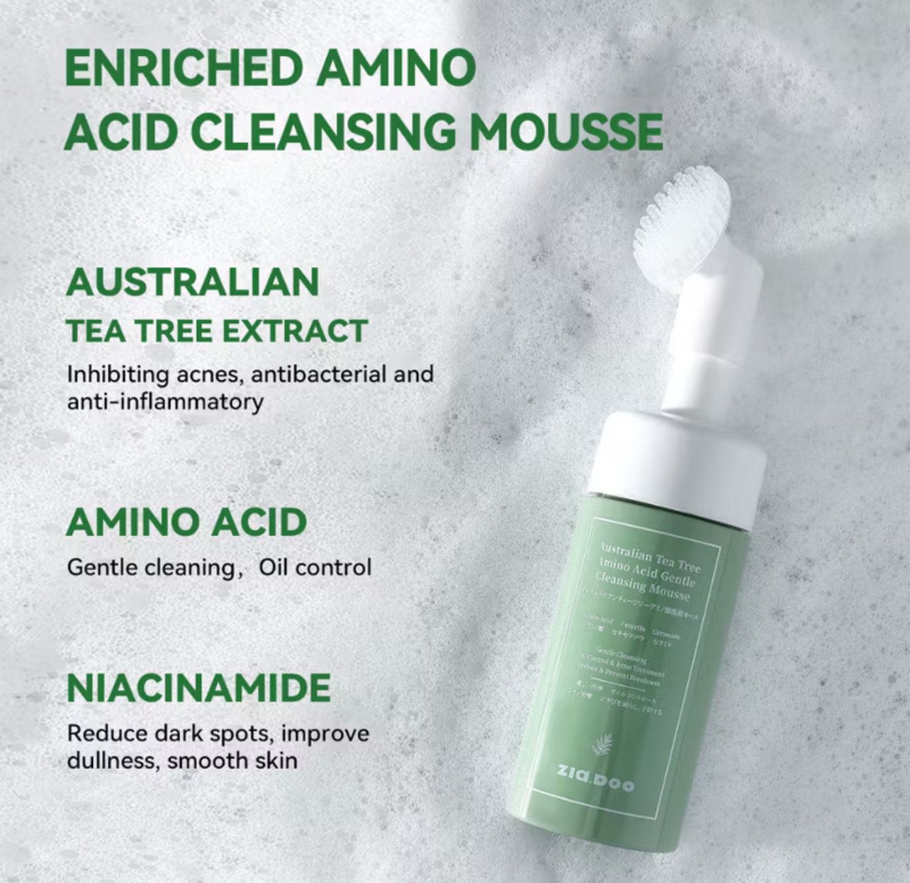 2bottle $10.00 ￼ZIA.DOO Oil Cleansing Mousse Australian Tea Tree Amino Acid Gentle Cleanser Control Anti-Acne Deep Cleans Pores Face Wash Foam Cleanser（100ml）Cleanser For Sensitive Skin Facial Wash