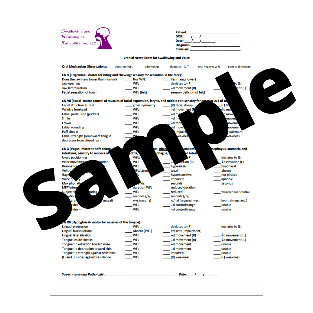 One Page Cranial Nerve Exam Form