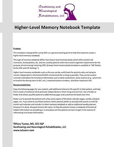 Higher Level Memory Book Template