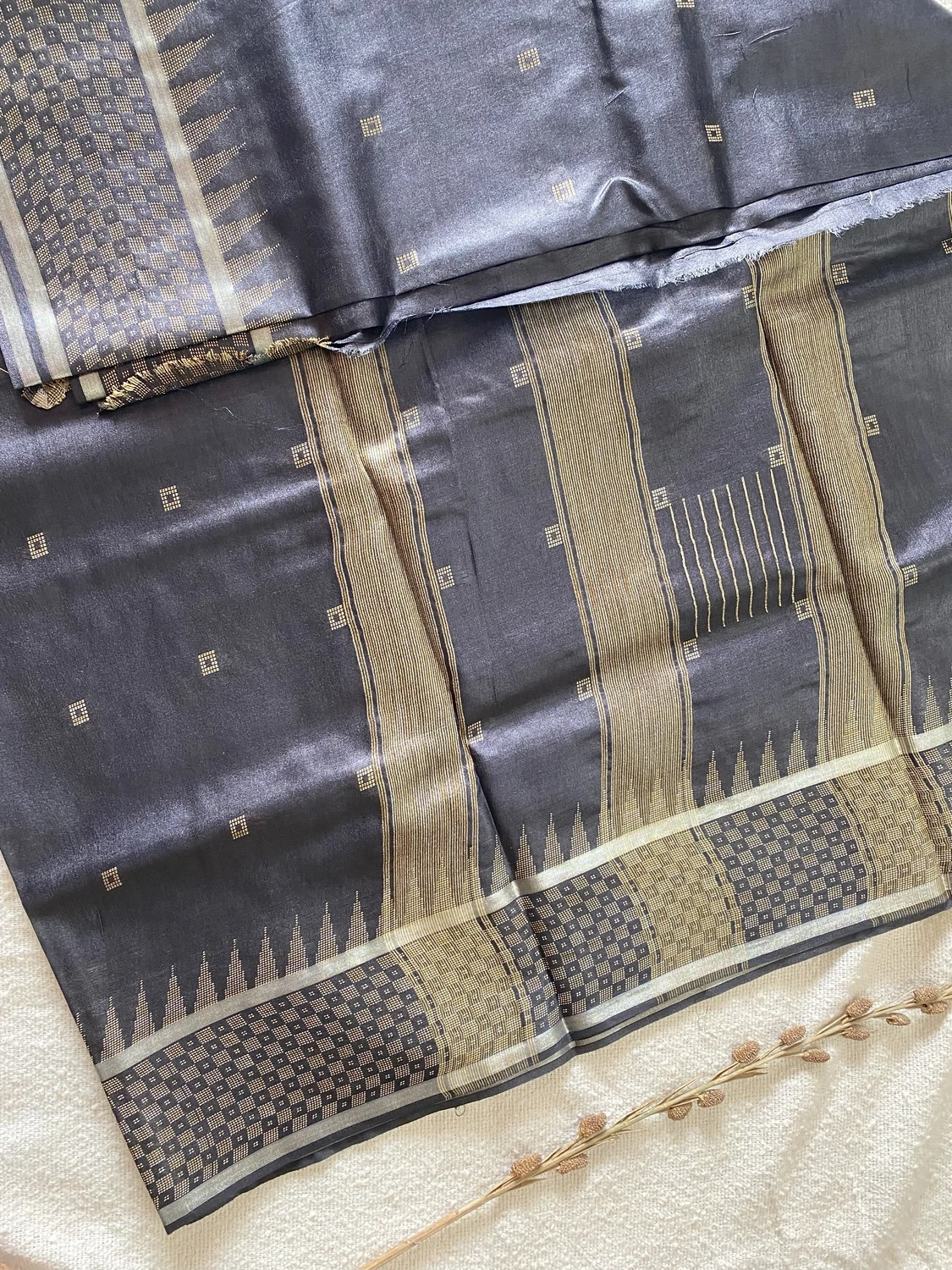 Black Booti Gold Silk Saree