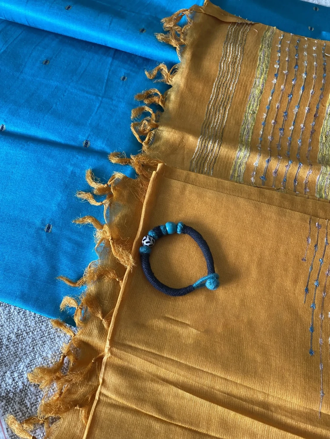 Sky Blue Kurta with yellow Dupatta Set