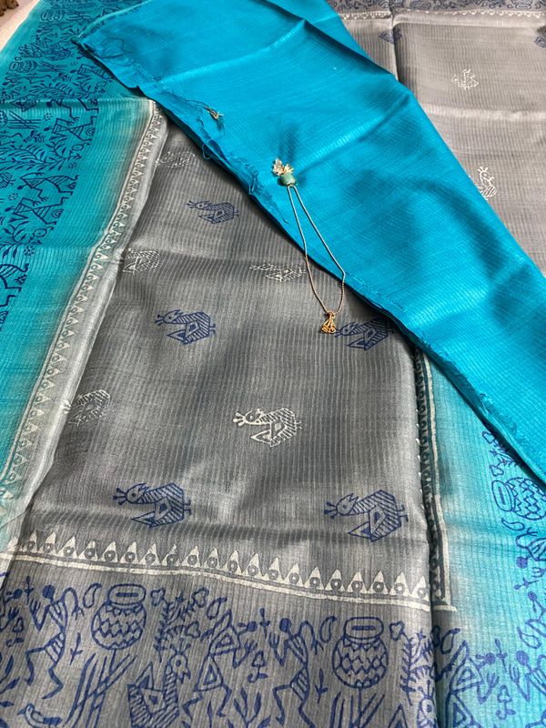 Twilight Blue gray sky shade silk saree