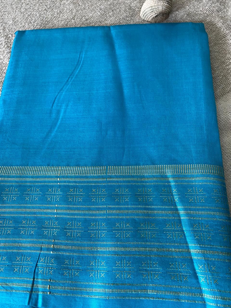 Azure Blue Kosa silk saree with intricate border