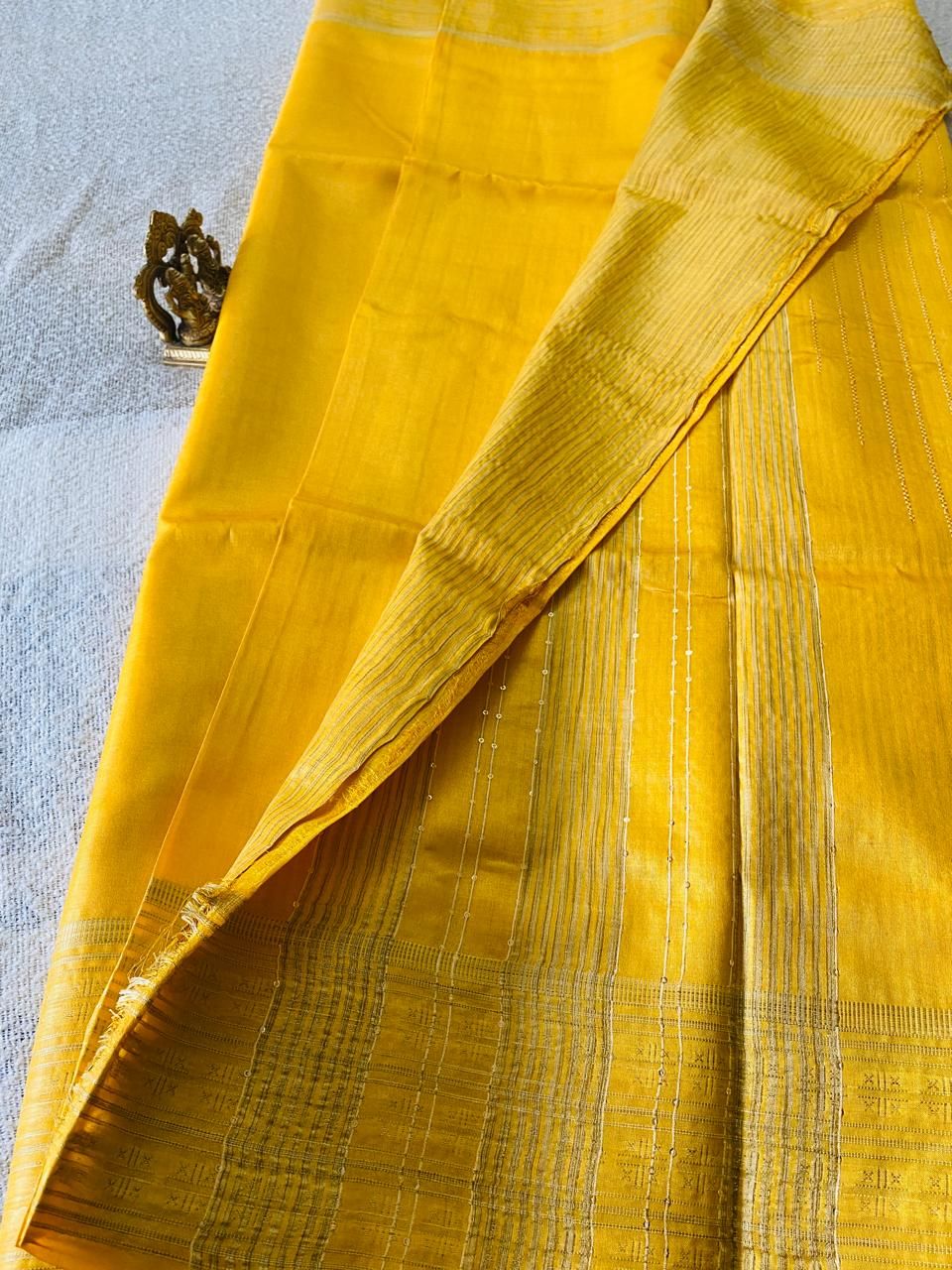 Glazed Corn yellow Kosa silk saree with intricate border