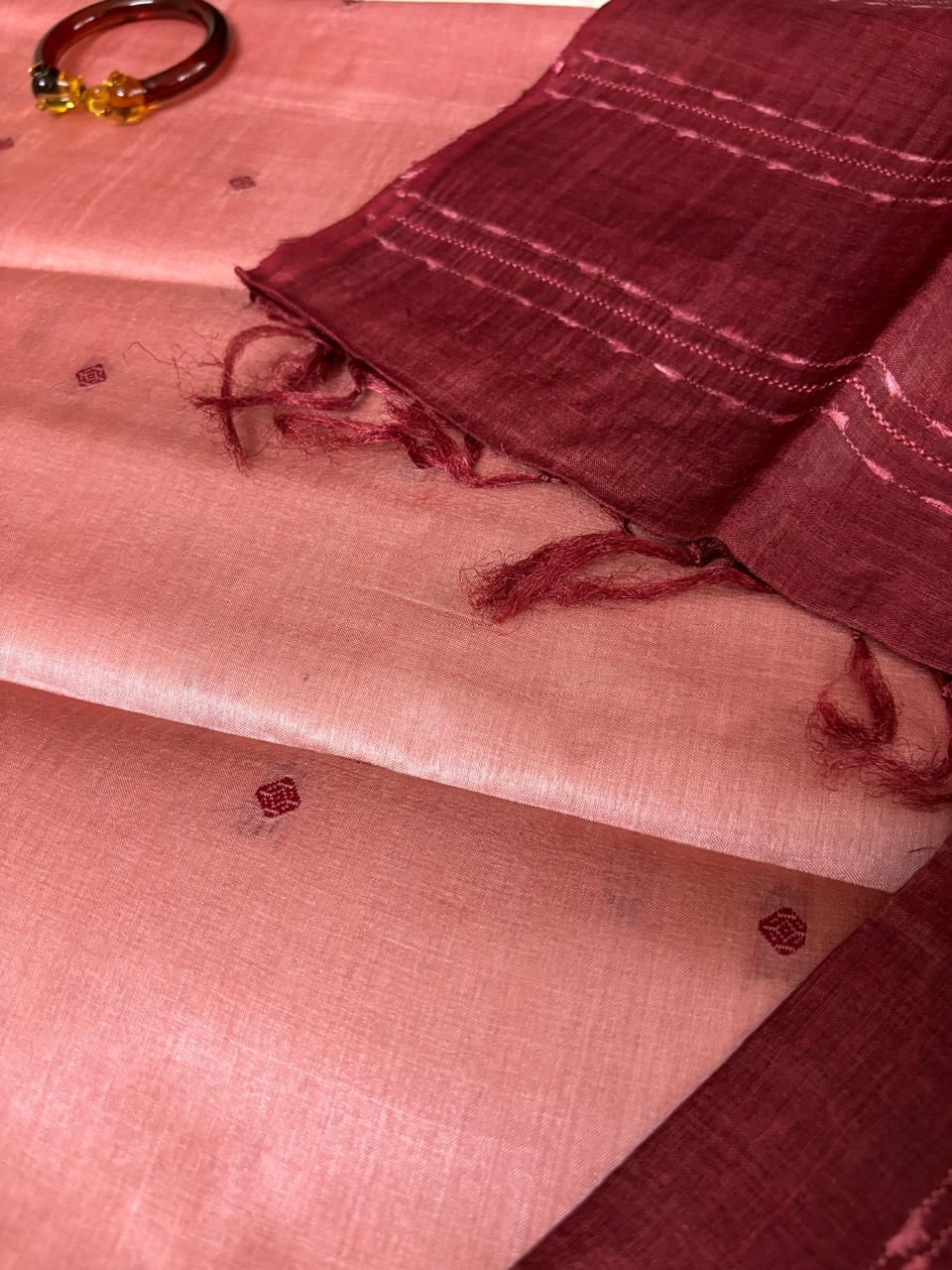 Pastel peach kurta with rosewood dupatta