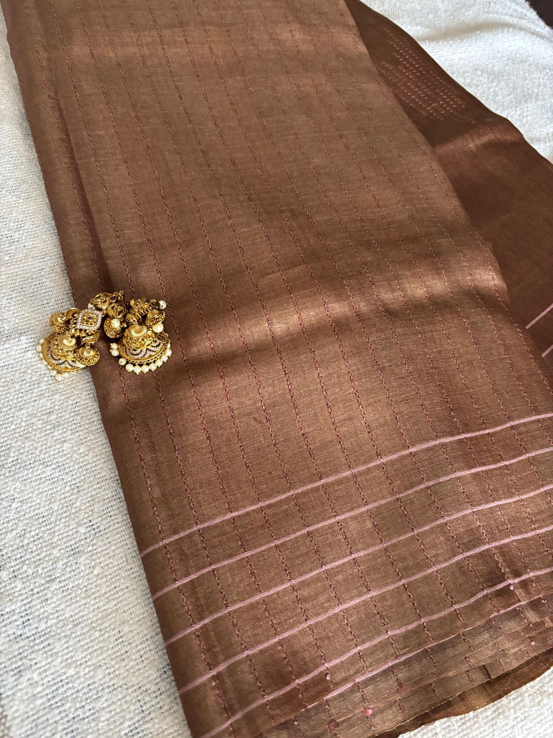 Exquisite Caramel Brown Kosa Silk Saree