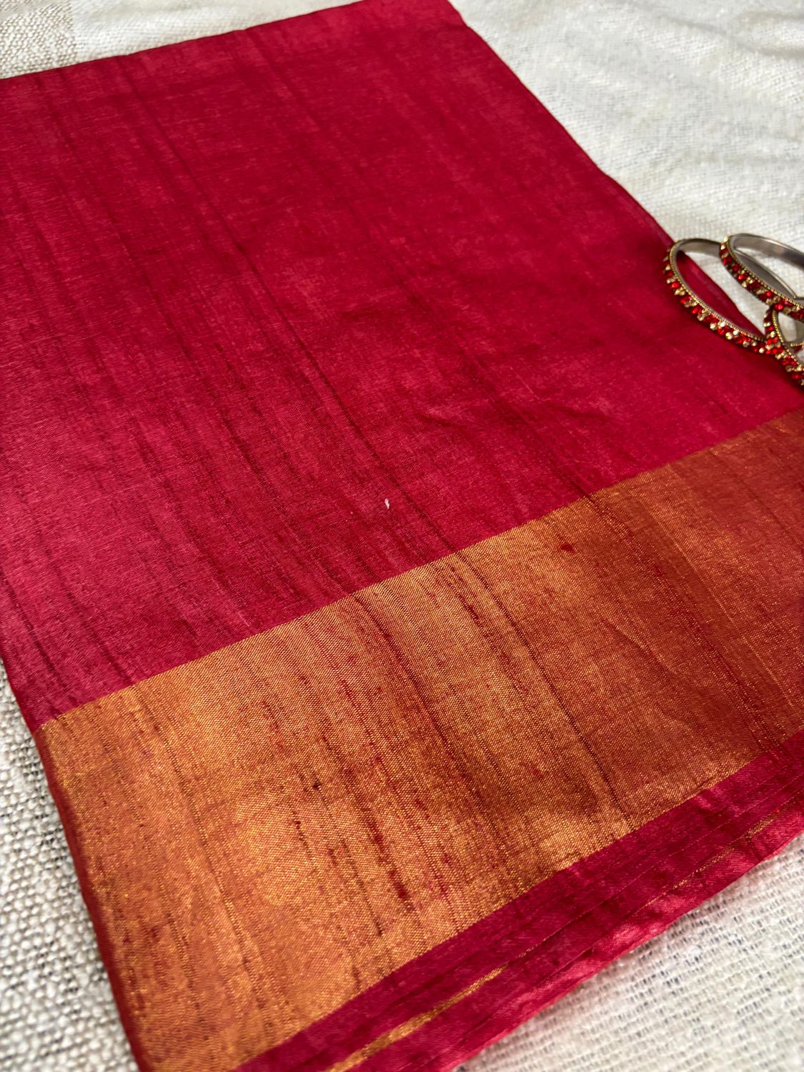 Stunning Brick Red Pure Kosa Silk Saree with Zari Border