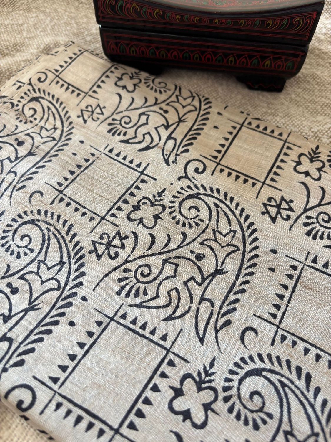 Beige black Printed Kosa kurta