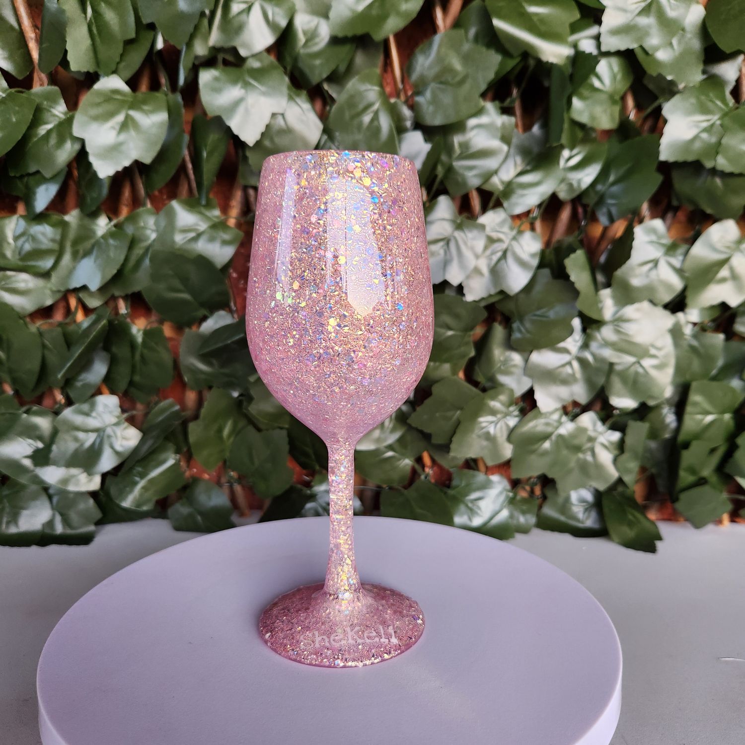 Large Pink Glitter Wine Glass