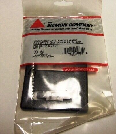 Siemon MX-FP-S-03-01 MAX SINGLE GANG FACEPLATE 3-PORT,BLACK NEW BULK PACKAGE