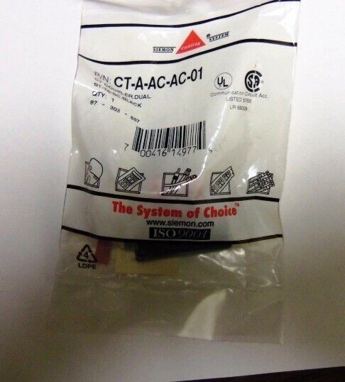 Siemon CT-A-AC-AC-01 COUPLER,ANGLED,DUAL,ST REAR SC FRONT,BLACK NEW BULK PACKAGE