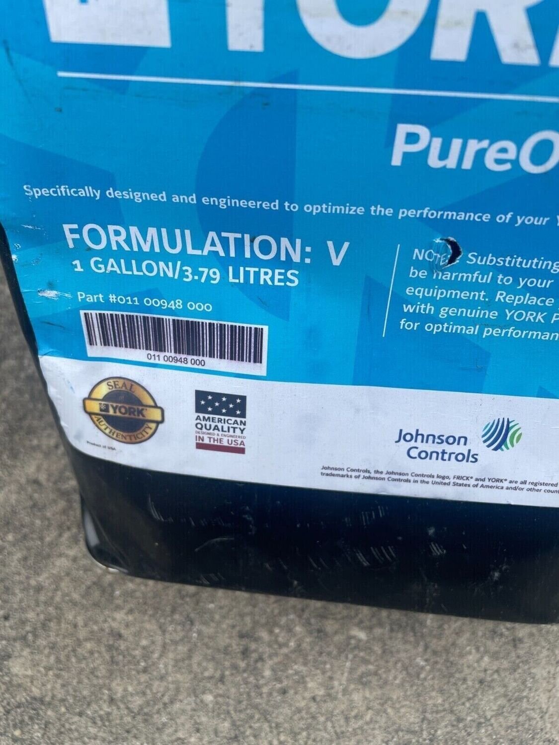 one gallon JOHNSON CONTROLS 011-00948-000, 01100948000, 011 00948 000 oil v