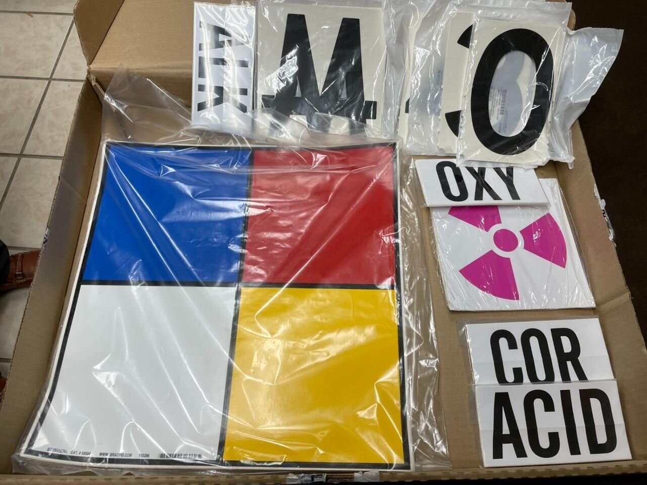 BRADY 3RY80 NFPA SIGN: ACID ALK OXY COR, PRESSURE SENSITIVE VINYL, 15" X 15"