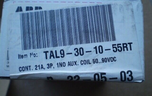 NEW ABB TAL9-30-10-55RT, 21A 3P, 1NO AUX. COIL 50,90VDC