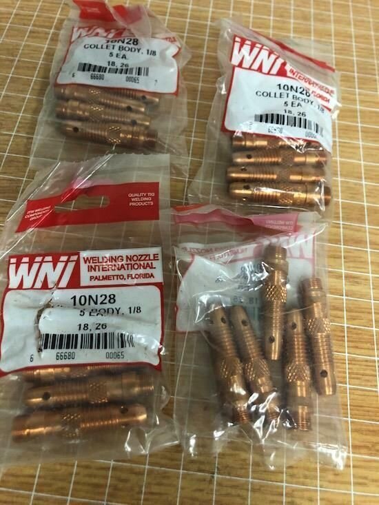 LOT OF 4 PACKS (EACH PACK QTY 5) WNI 10N28 COLLETS 1/8" FOR 18 & 26 TORCH