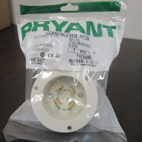 BRYANT 71530MB LOCKING MALE BASE-NYLON, 30A, 250V, 3 POLE 4 WIRE GROUNDING