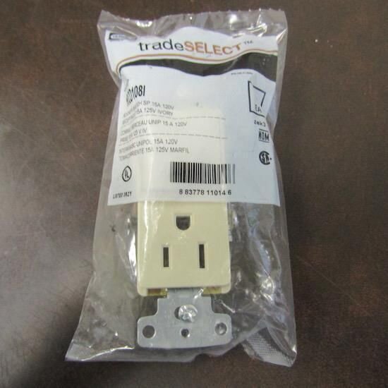 HUBBELL TRADESELECT RCD108I ROCKER COMBO SWITCH AND RECEPTACLE 15A IVORY