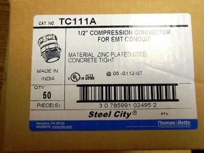 LOT OF 50 THOMAS & BETTS / STEEL CITY TC111A 1/2" COMPRESSION CONNECTOR