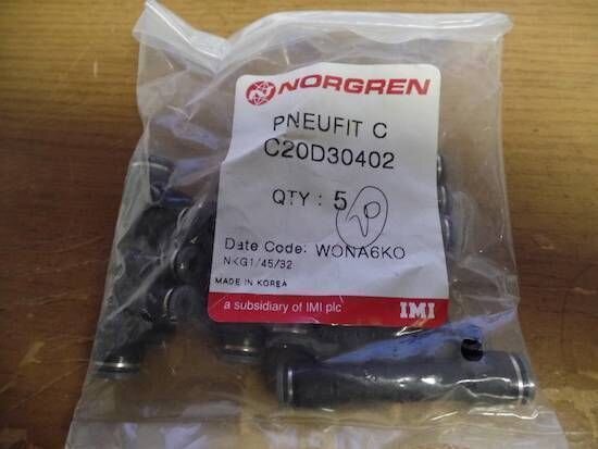 QTY 5 NORGREN C20D30402 1/4, 5/32 PNEUFIT FITTINGS NEW