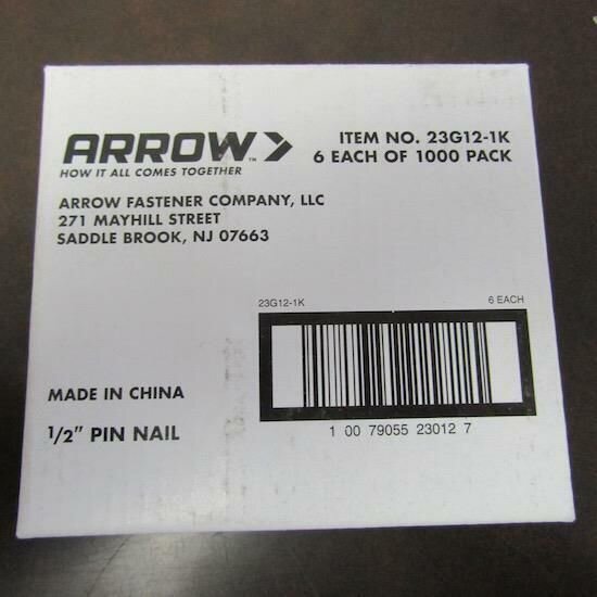 PACK OF 6000 ARROW 23G12-1K 1/2" PIN NAIL
