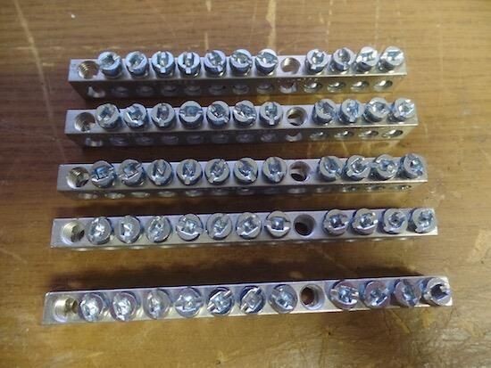 LOT OF 5 CMC NA-35S, 4-14 CU9AL, 11 terminals 1/4" DIAM ALUMINUM GROUND BLOCK
