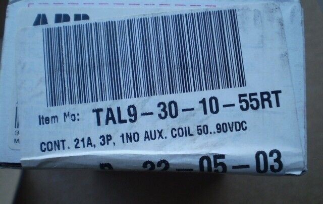 NEW ABB TAL9-30-10-55RT, 21A 3P, 1NO AUX. COIL 50,90VDC
