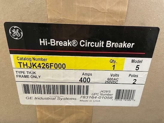 GE THJK426F000 HI-BREAK CIRCUIT BREAKER 2-POLES 400A 600AC 250VDC