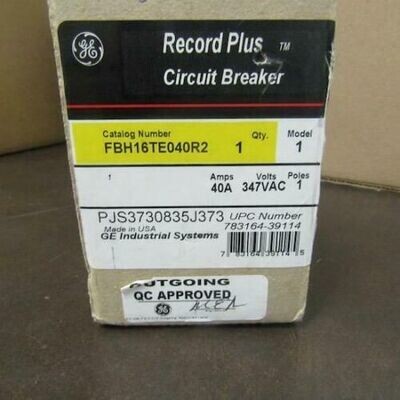 GE Record Plus FBH16TE040R2 1 Pole 40A 347VAC CIRCUIT BREAKER