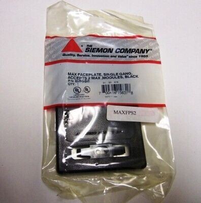 Siemon MX-FP-5-02-01 MAX SINGLE GANG FACEPLATE 2-PORT,BLACK NEW BULK PACKAGE Siemon MX-FP-5-02-01 MAX SINGLE GANG FACEPLATE 2-PORT,BLACK NEW BULK PACKAGE