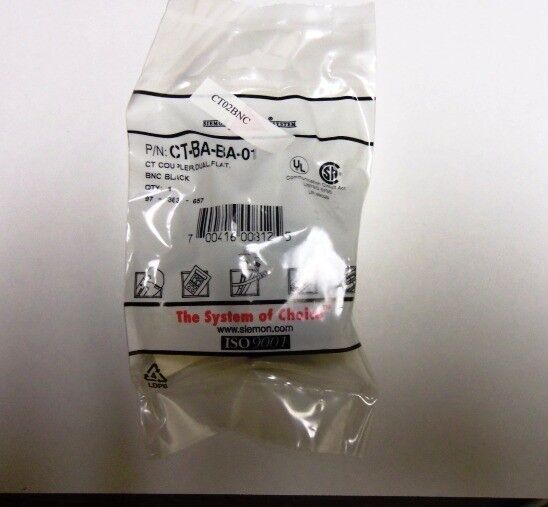 Siemon CT-BA-BA-01 CT COUPLER,FLAT,DOUBLE,BNC BLACKNEW BULK PACKAGE