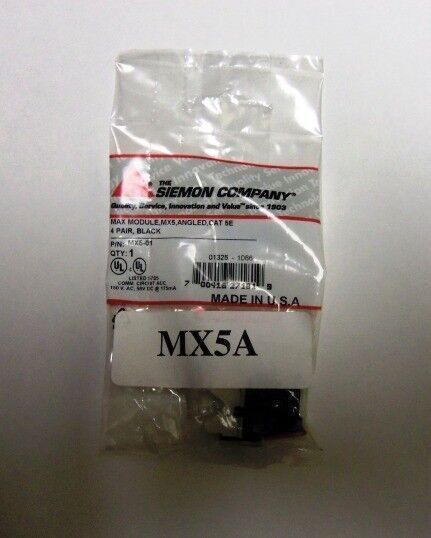 Siemon MX5-01 MAX MODULE,ANGLED,CAT5e UNIVERSAL,BLACK NEW BULK PACKAGE