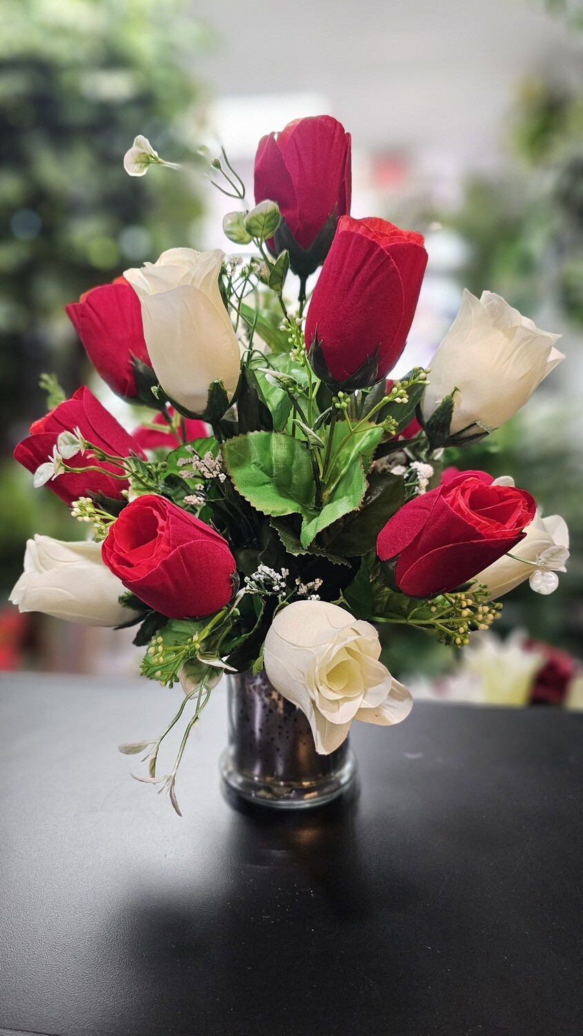 Red and White Rose 15&quot;  Arrangement