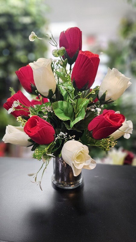 Red and White Rose 15&quot;  Arrangement