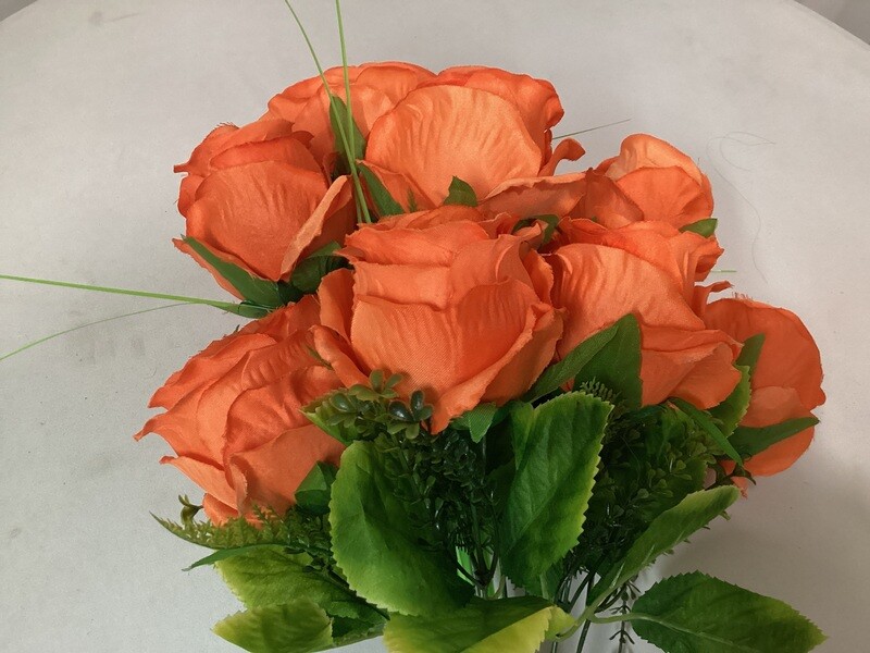 Satin Rose Bouquet w/Grnry x12 -OR