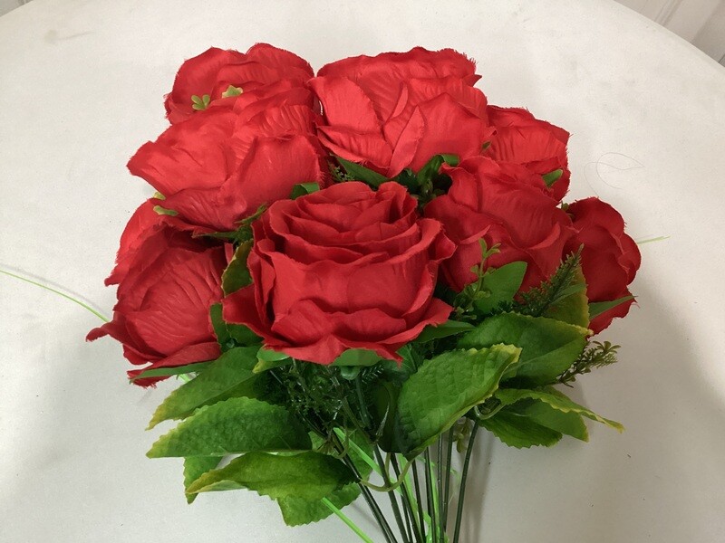 Satin Rose Bouquet w/Grnry x12 -RD