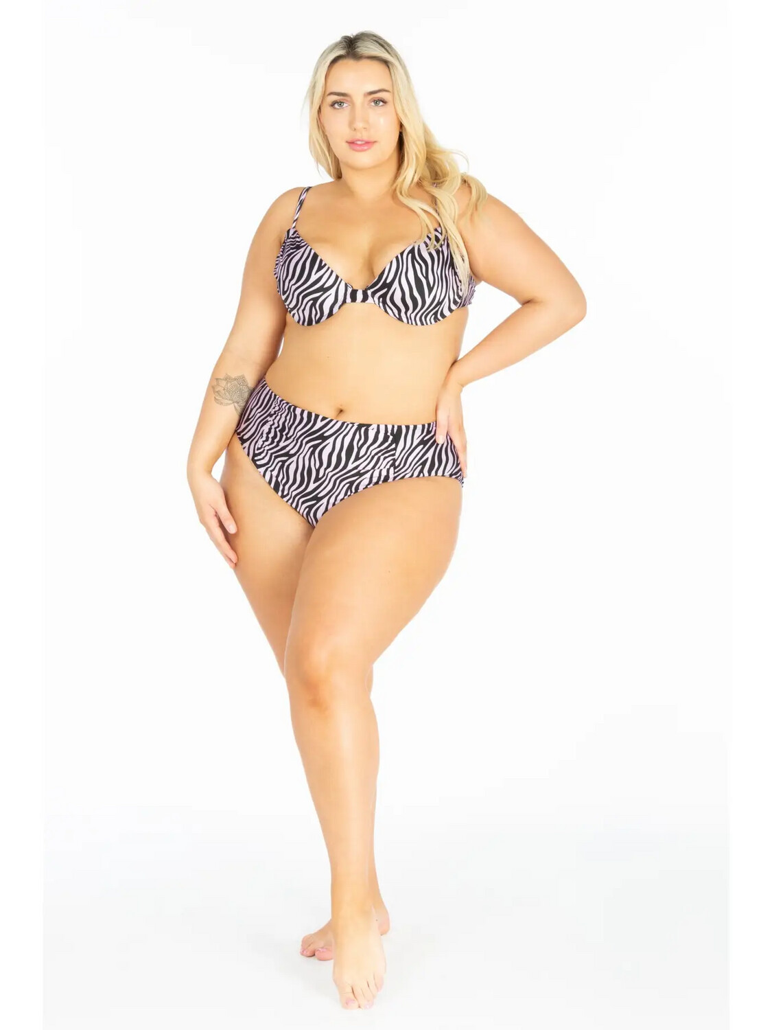 Stylish Swimwear Plus Size Hard Cup High Waist Bikini Swimsuit Zebra Print