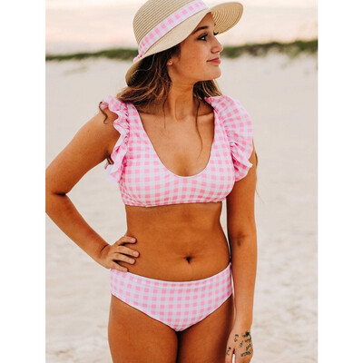 Sugar Bee Clothing Pink Gingham - Flutter Bikini