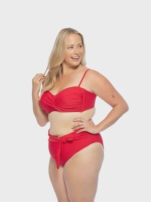 Solid Plus Size Bikini Set Featuring A Bandeau Top With Swooping Front Detail