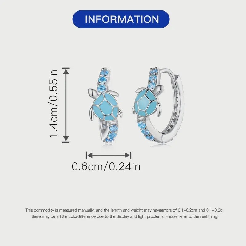 BLUE SILVER TURTLE HOOP EARRINGS