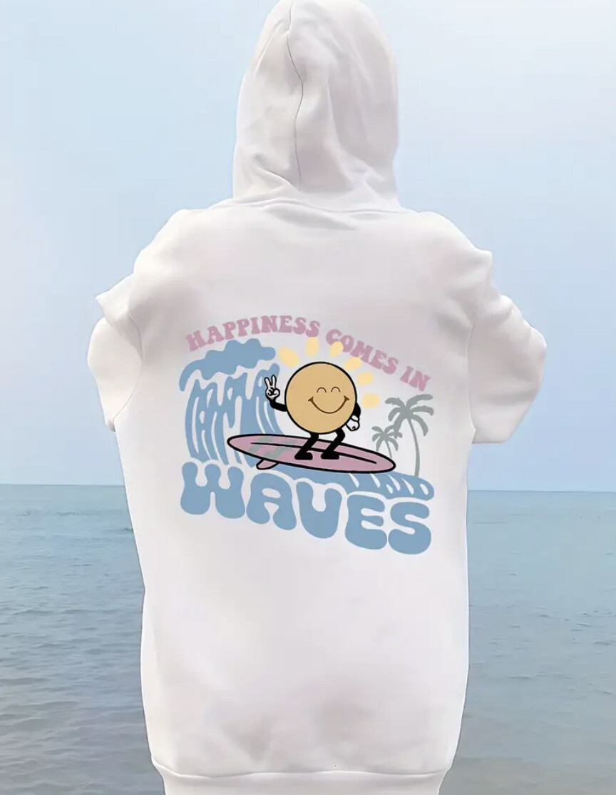 Surfing Hoodie "Happiness Comes in Waves" Women's