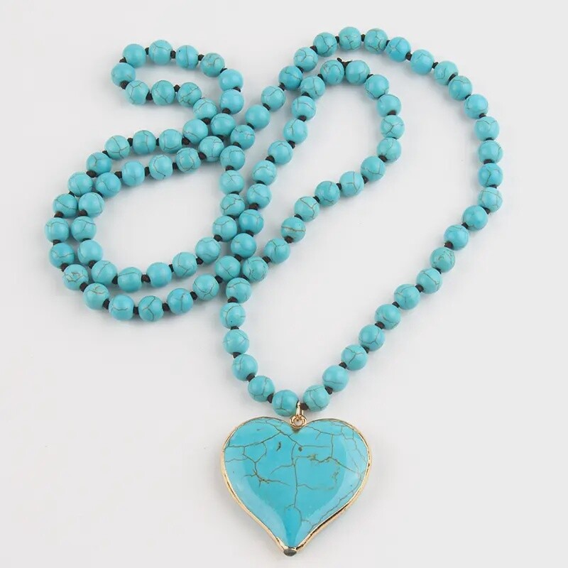 Bohemian Long Heart Stone Necklace