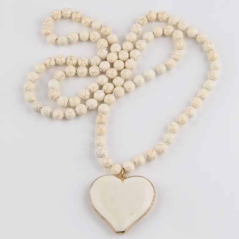 BOHEMIAN LONG HEART STONE NECKLACE