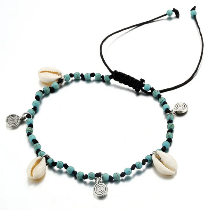 BOHEMIAN COWRY AND TURQUOISE ANKLET