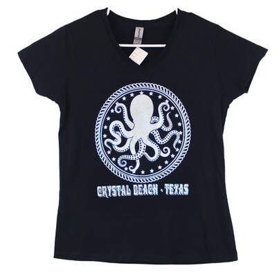Crystal Beach Octopus Foil V-Neck